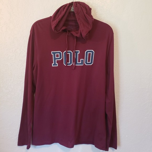 Polo Ralph Lauren Other - Polo Ralph Lauren Men's Red Burgundy Logo Graphic Jersey Hooded T-Shirt Medium